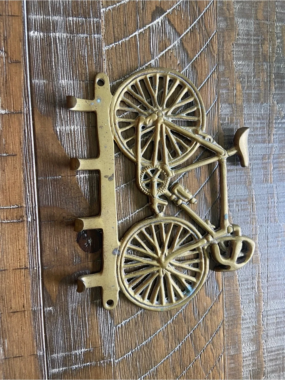 Vintage Brass Bicycle Key Holder Wall Mount 4 Hook Racing Bike Decor